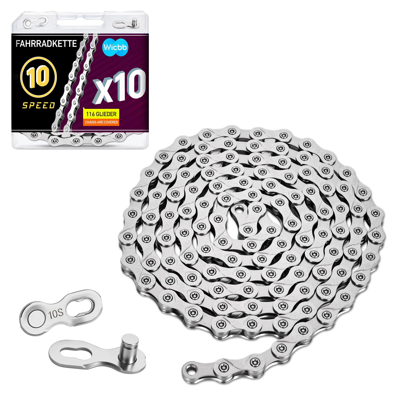 9-fach Fahrradkette 116 Glieder Mit Kettenschloss: 9 Speed Fahrrad Kette Silber 116 Kettenglieder für Mountainbike Sportbike langlebige Bicycle Chain kompatibel mit verschiedenen Fahrradtypen