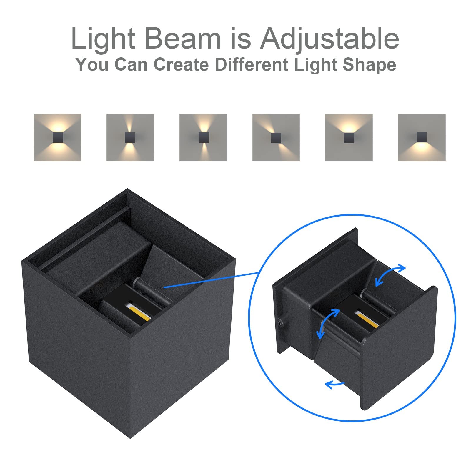 K-Bright 4 Stück LED Wandleuchten Innen/Außen 12W Aussenlampe Auf und ab Einstellbarer Lichtstrahl 3000K Warmweiß Außenwandleuchte IP65 für Wohnzimmer Schlafzimmer Balkon, Anthrazit