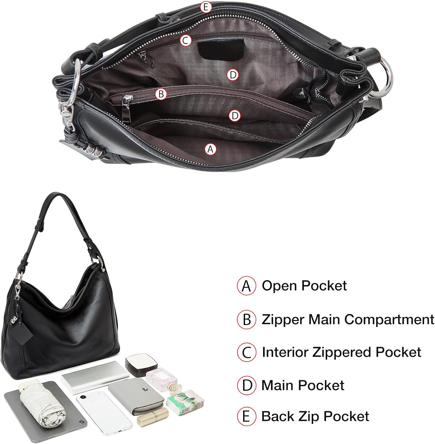 FOXLOVER Hobo Bag - Genuine Leather Women's Handbag for Everyday & Travel - Durable Purse With Zipper Pocket