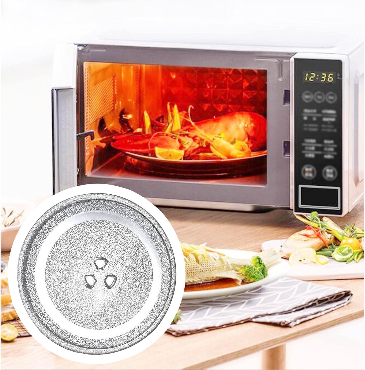 Circular Glass Turn Table Top Kit, Replacement Microwave Glass Turntable Plate With Microwave Turntable Coupler And Ring, 12.4" 10.6" 9.6" Microwave Glass Plate, High Temperature Resistance ( Color :