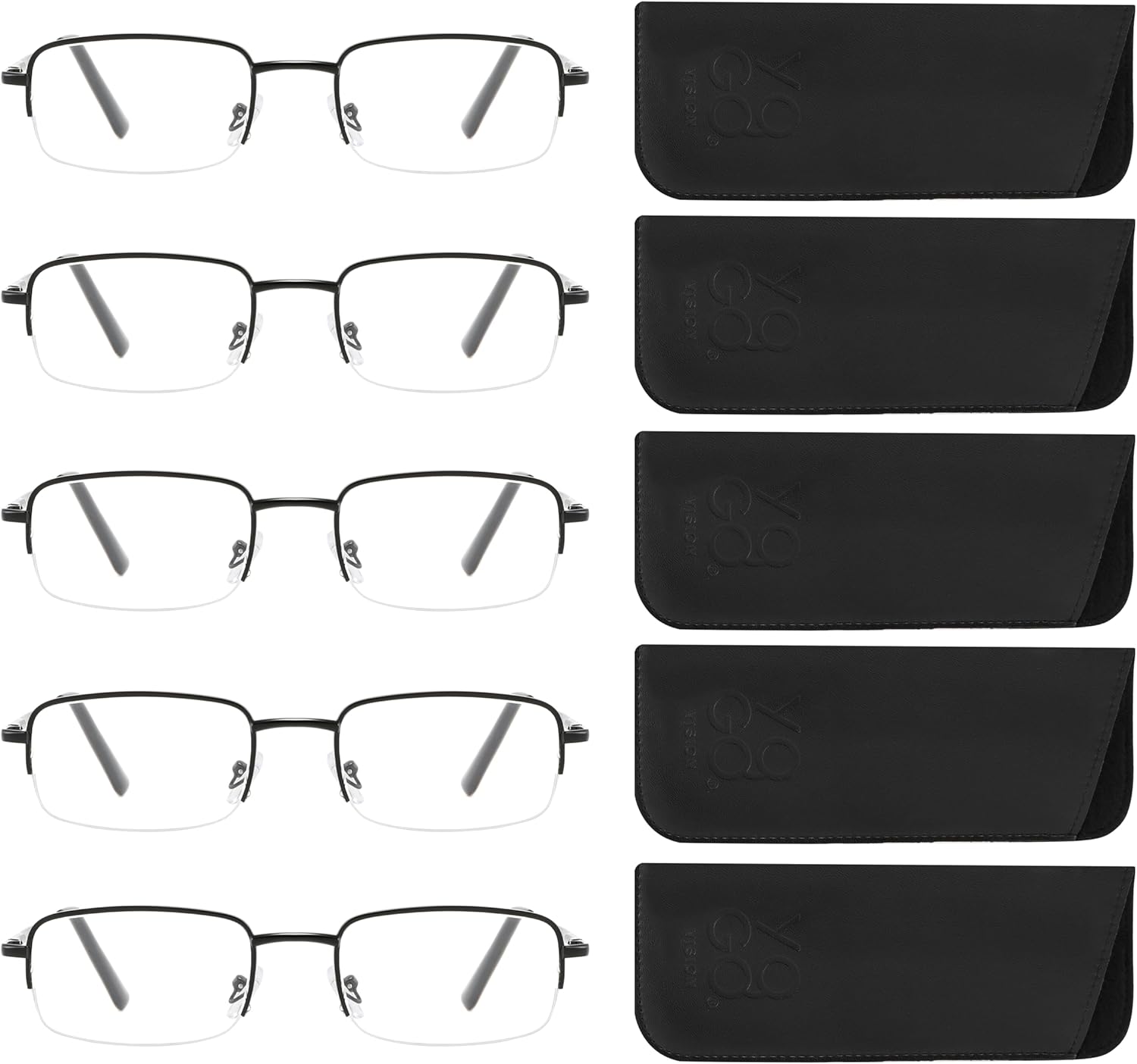 Yogo Vision Lentes de lectura para hombres y mujeres, lentes ligeros de ajuste estándar, estilo rectangular, filtro antirreflejo, 5 pares