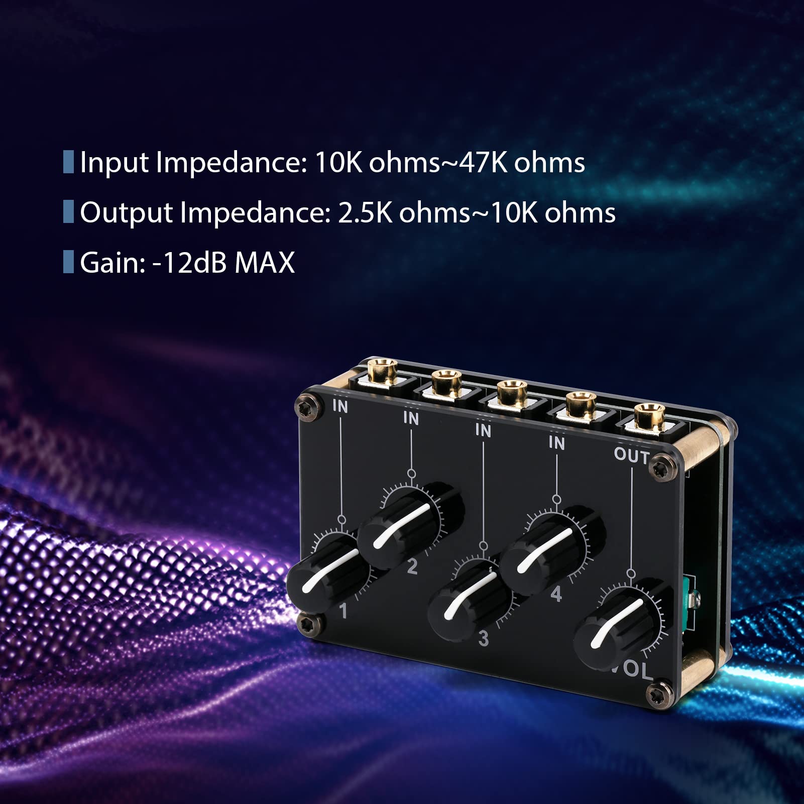 mixer,HUIOP Module de mixage passif 4 en 1 sortie Mini mélangeur passif 4 canaux stéréo Mélangeur audio 4 entrées audio vers 1 sortie Ultra compact à faible bruit pour studio d'enregistrement Console