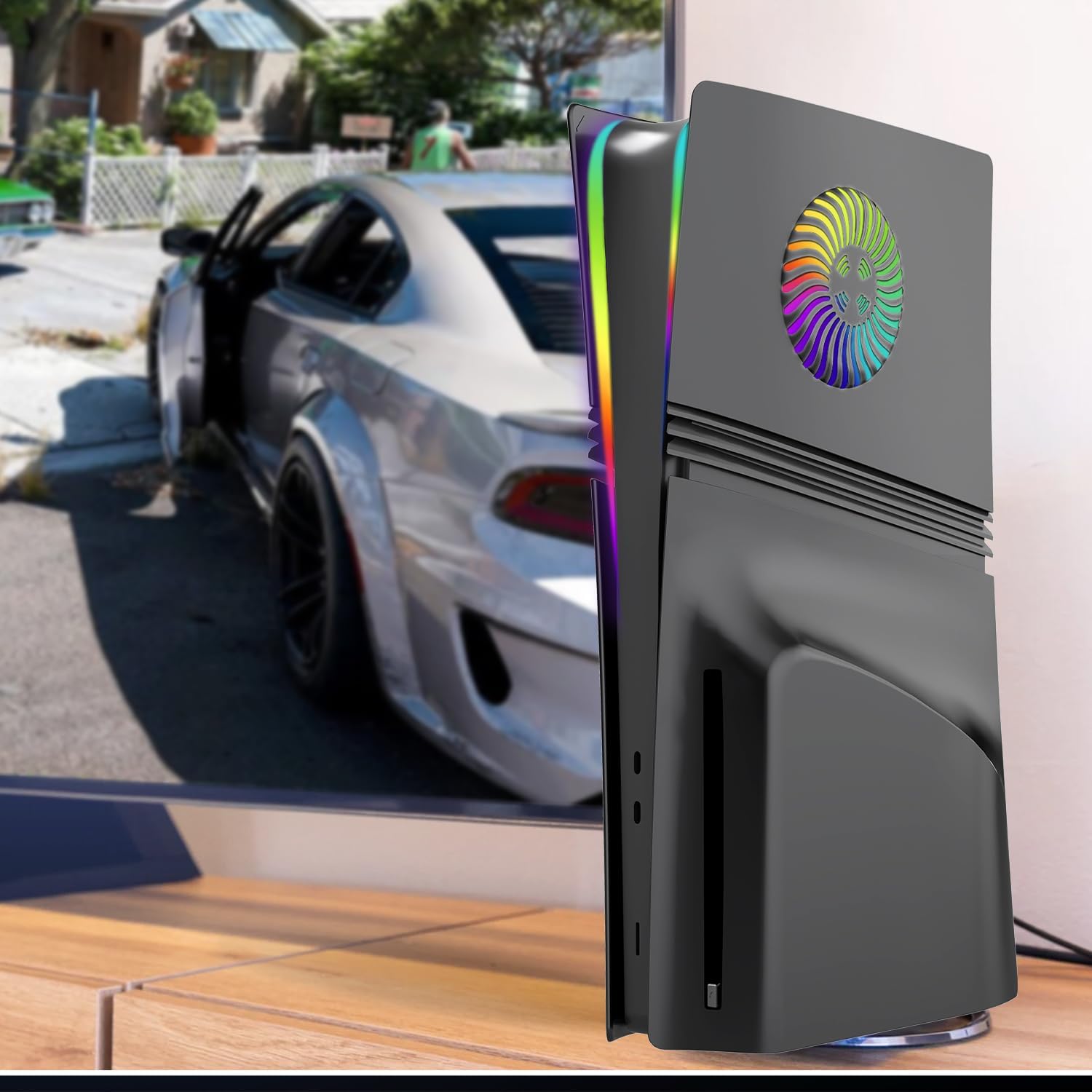 ElitePlay Black PS5 Pro Faceplate with LED Lights Vents Cooling Cover Replacement Plates Shell Matte Black Accessory for Playstation 5 Pro Disc Edition