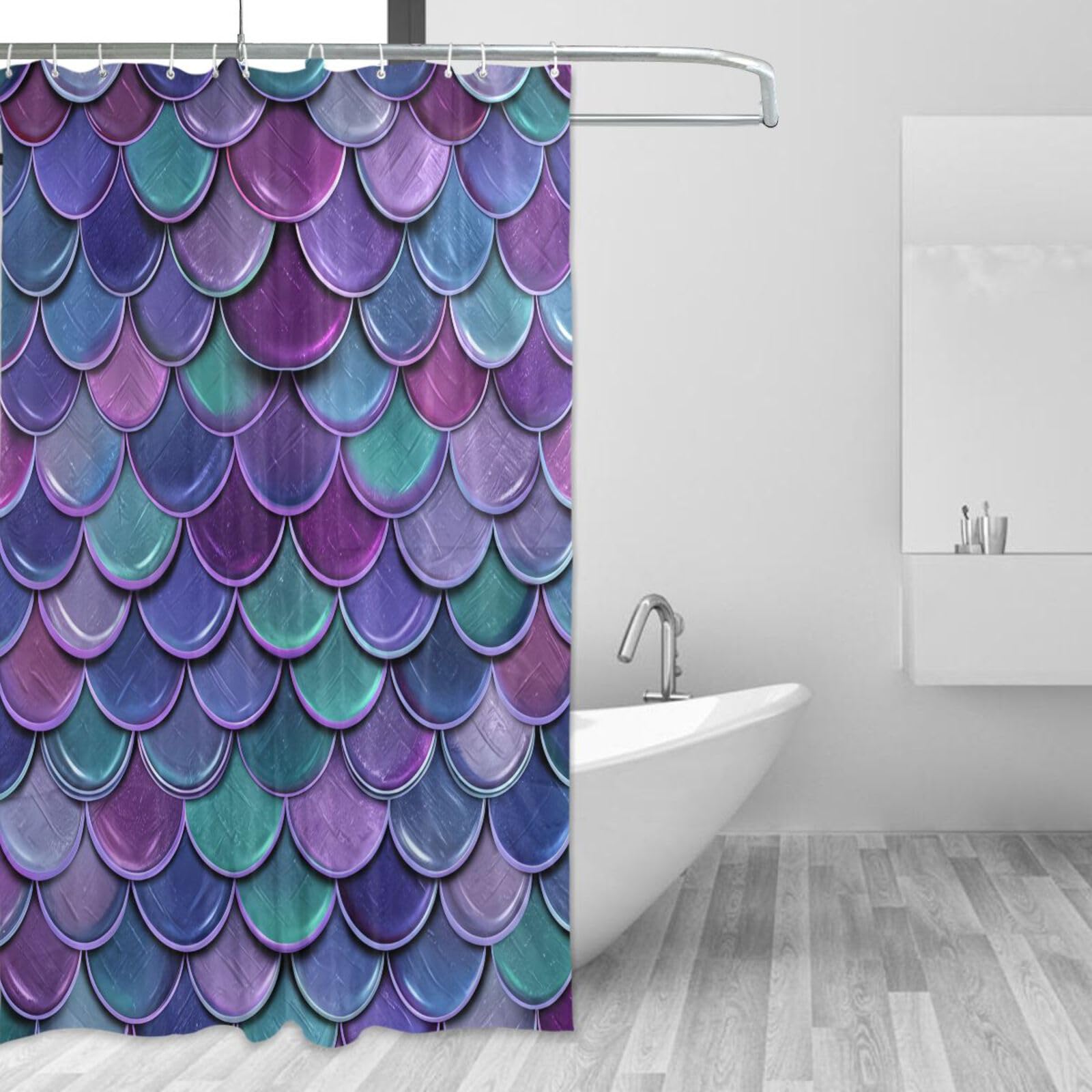 DUOBU Purple Scales Shower Curtain Washable Waterproof Fabric Bath Curtain 60x72Inch Shower Curtains with Hooks for Bathroom Decor