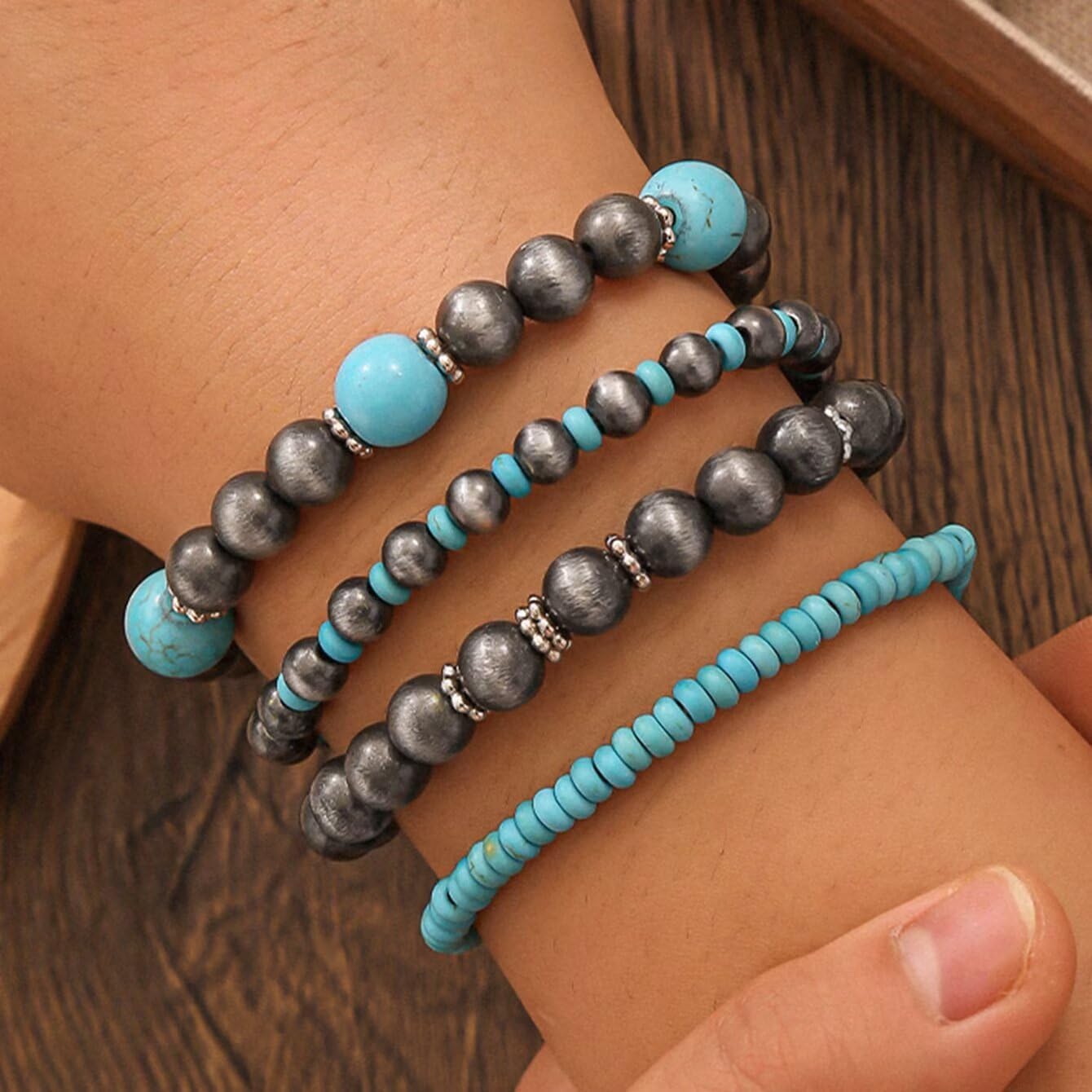 Bohemian Navajo Pearl Bracelet for Men Women Country Western Turquoise Vintage Layered Beaded Pearl Stackable Stretch Bracelets Cowgirl Jewelry - Image 3