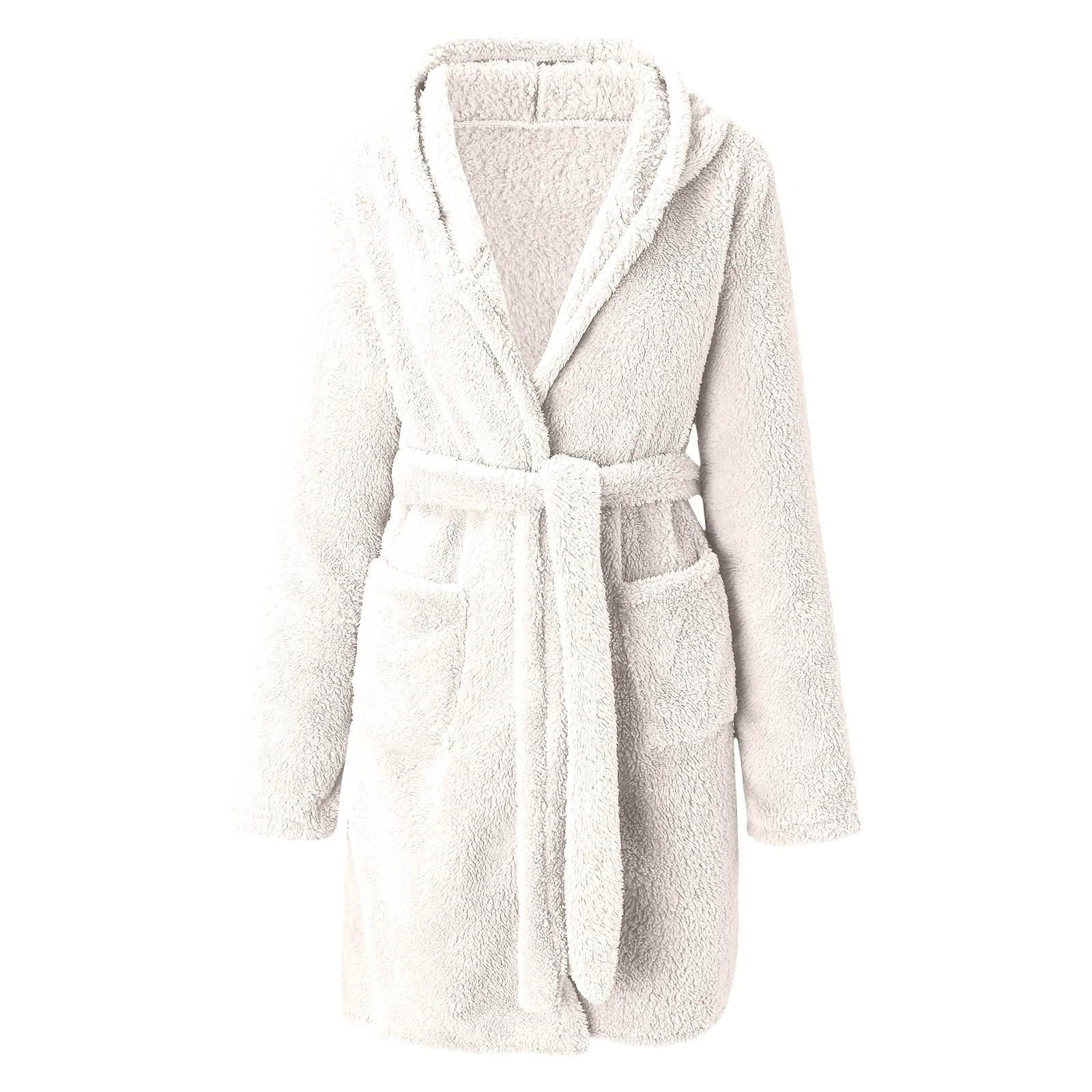 Peignoir Femme en Coton Chaud - Moelleux avec Capuche - Sauna Éponge - Longueur Genou - Kimono Doux et Léger - Ceinture