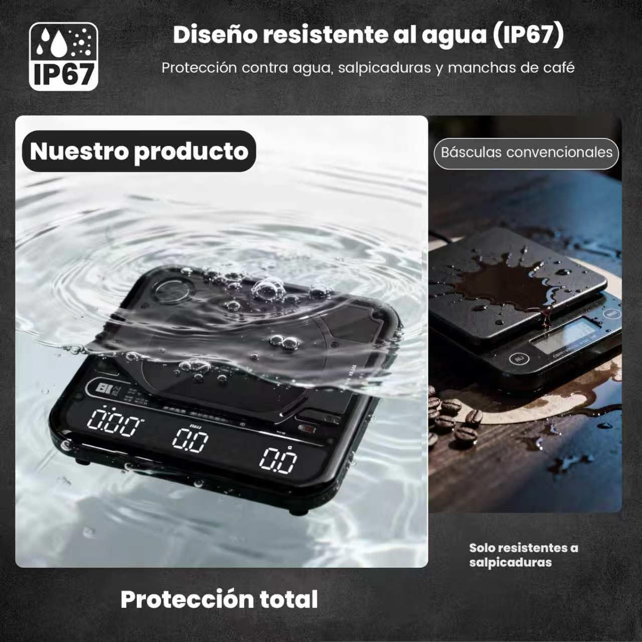 BOOKOO Báscula de Café con Temporizador, Báscula Espresso 0,1 g, 2000 g, 4 Modos, Bluetooth App, Control de Flujo, IP67, Batería 2000 mAh 72 h, USB-C, Espresso y Pour Over, Negra