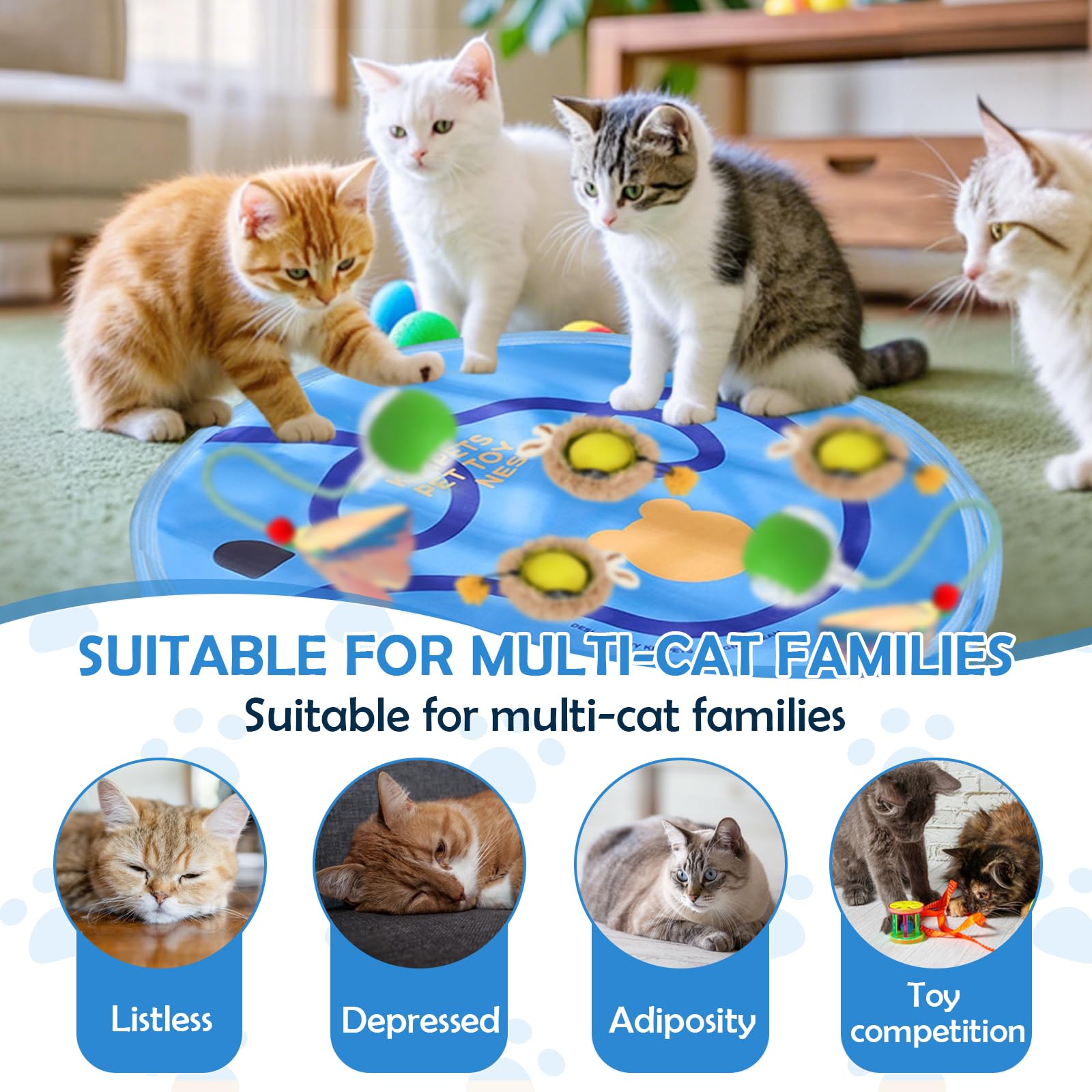 2 Palle Giocattolo Elettriche per Gatti con Tappetino Caccia, Palla Giocattolo Interattive Automatico Gatto, Palline Giocattolo Elettrici per Gattini, Pallina Interattiva Intelligente Gatti e Cani (B)