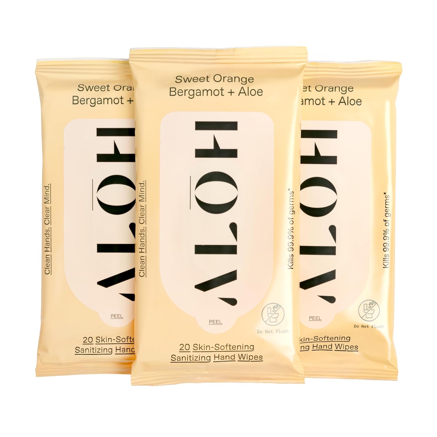 ALO ALŌH Sweet Orange Bergamot + Aloe Sanitizing Hand Wipes - Clean Hands, Clear Mind - On The Go Hand Sanitizing Wipes for Kids and Adults - Travel Size 3 Pack 20ct Wipes (60 wipes)