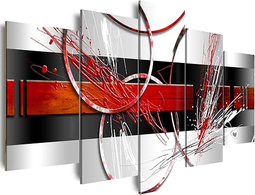 Cuadro negro y rojo Cuadrado abstracto de círculo, cuadro cuadrado, línea y lienzo pintura, arte, decoración de sala de estar (A, 40 pulgadas de