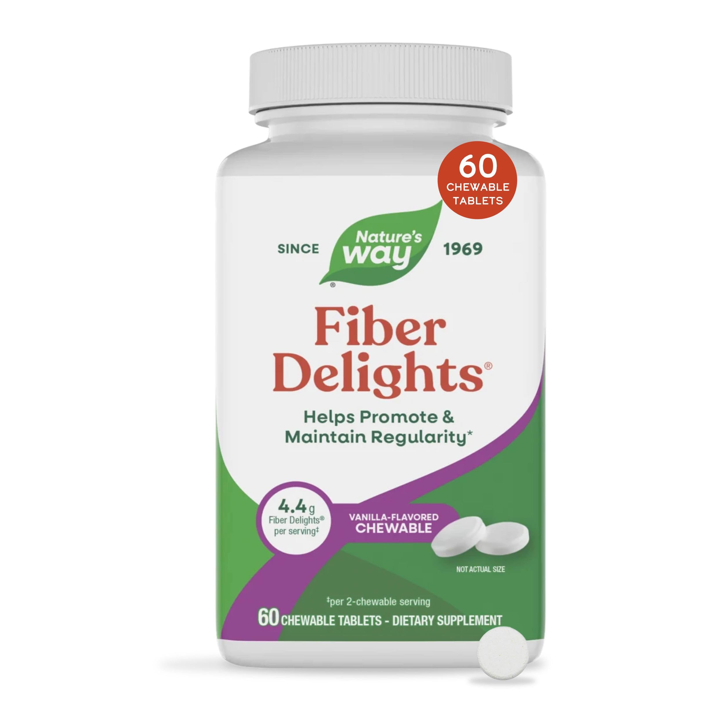 Nature's Way Fiber Delights Daily Fiber for Regularity*, Βανίλια Γεύση, 60 Μασώμενα δισκία
