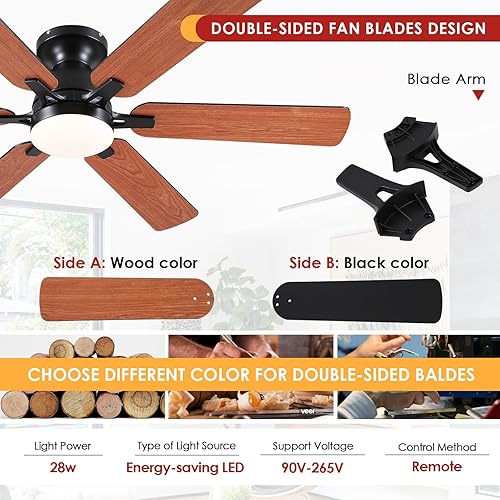 Miniatura 56 de Ventiladores de techo con luces, ventilador de techo interior de perfil bajo de 46 pulgadas con luz y control remoto/aplicación, montaje empotrado