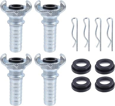 1 Inch Hose Barb Chicago Air Hose Fitting 4Pcs, Universal Coupling with 2 Lug, Male End, for Air Tools and Compressor, with Rubber Bushing & Locking Pins
