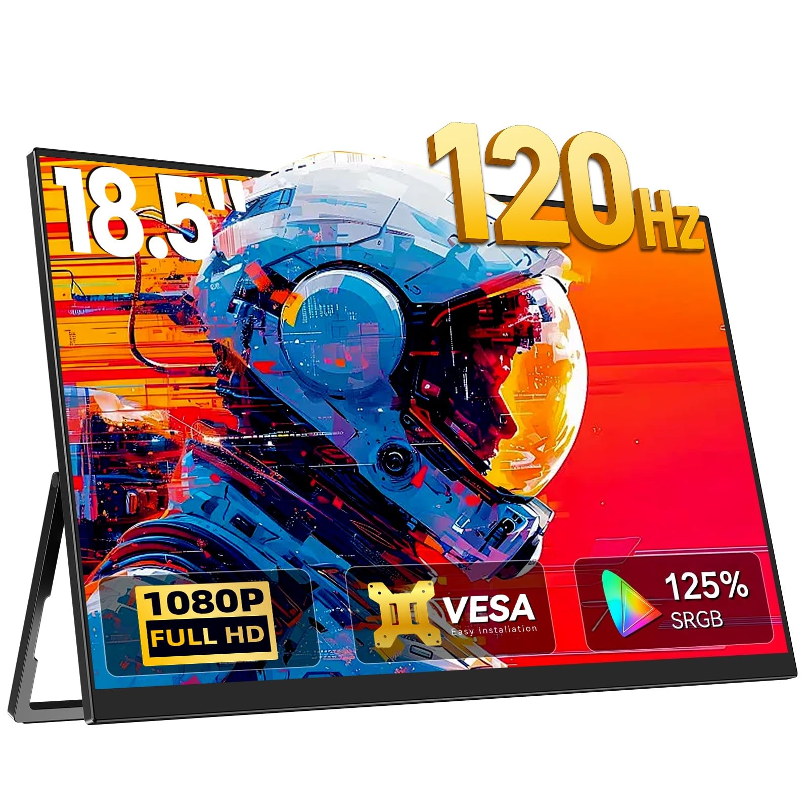 Newsoul Monitor Portatil 18.5 Pulgadas 120Hz, Pantalla portatil 1080P IPS Mate HDR, 2000:1, 125% sRGB con USB-C/HDMI para Portátil/PC/PS5/Xbox, Compatible VESA