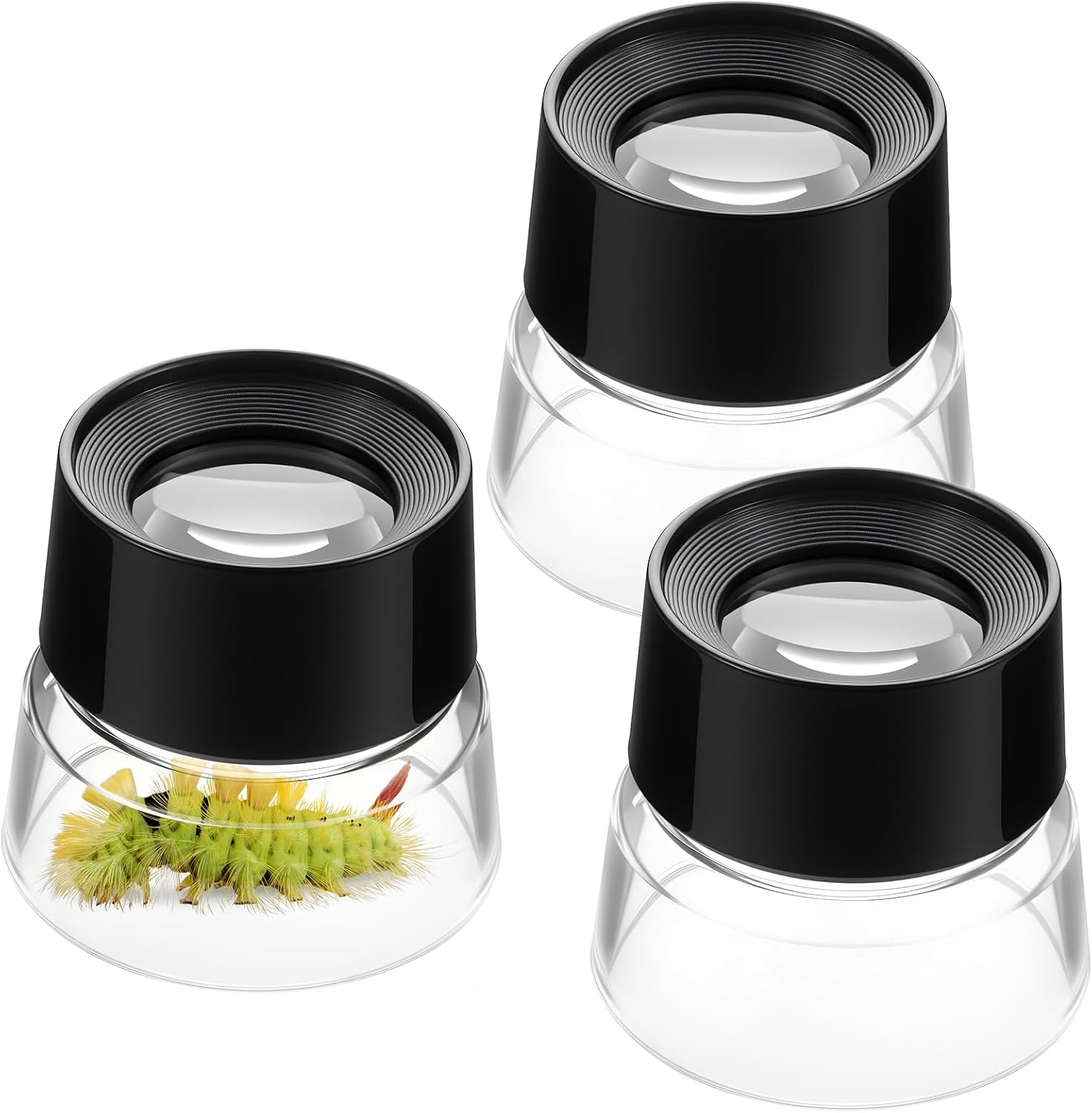 Ceenna 3 Pcs 10x Power Pre Focused Stand Magnifier, Hands Free Black Magnifying Loupes for Viewing Insects, Plants, Coins, Stamps, Maps, Fine Print and Nature Animal Observation