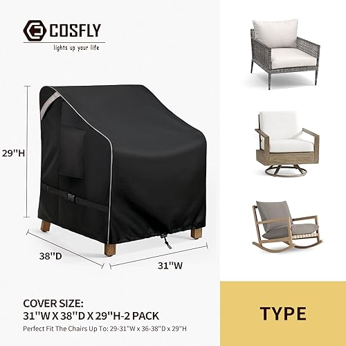Miniatura 96 de COSFLY Fundas impermeables para muebles de patio, fundas para sillas de exterior resistentes, se adaptan a hasta 35 pulgadas de ancho x 38 pulgadas