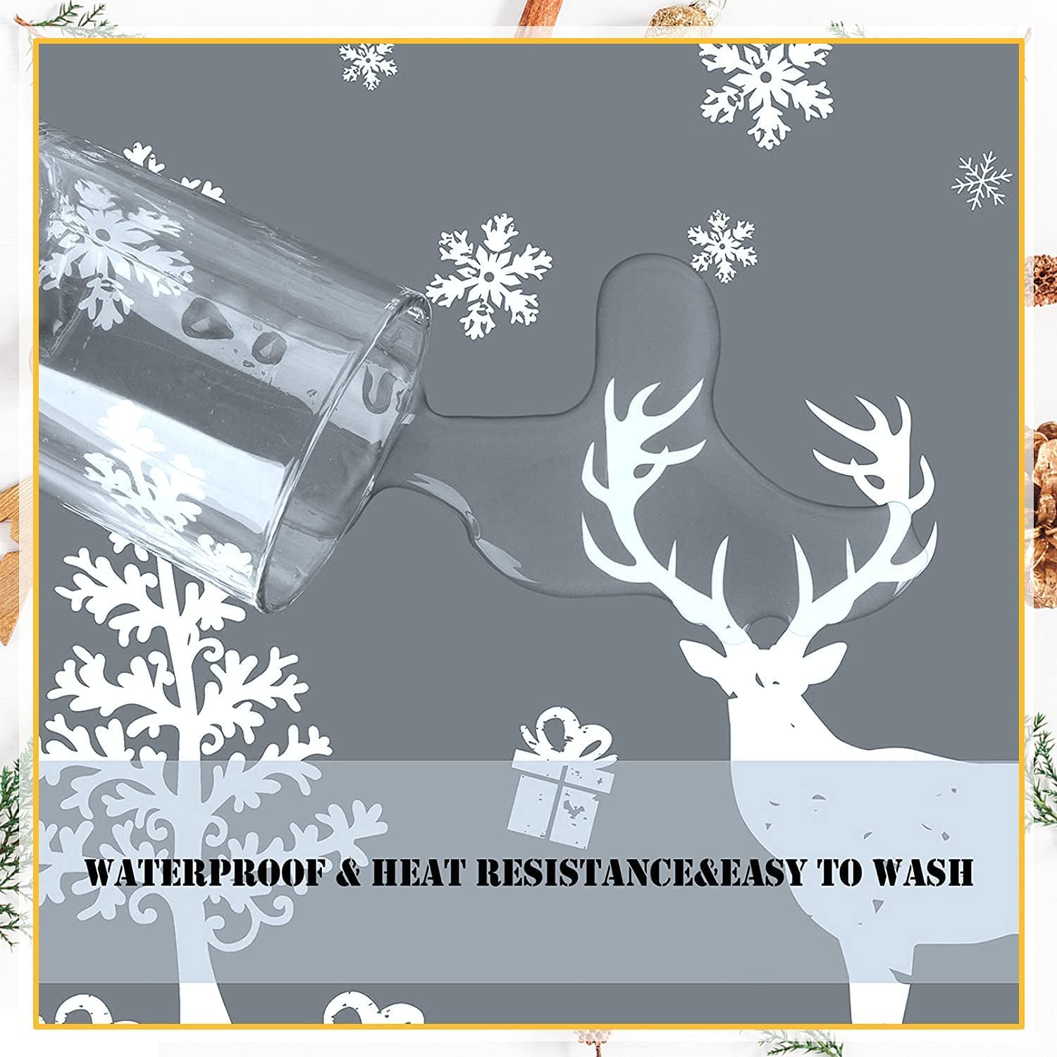 Christmas Placemats Set - 18Pcs Coasters Cutlery Set, Heat Resistant Waterproof Xmas Table Mats for Dining Table Decoration (A) - Image 4