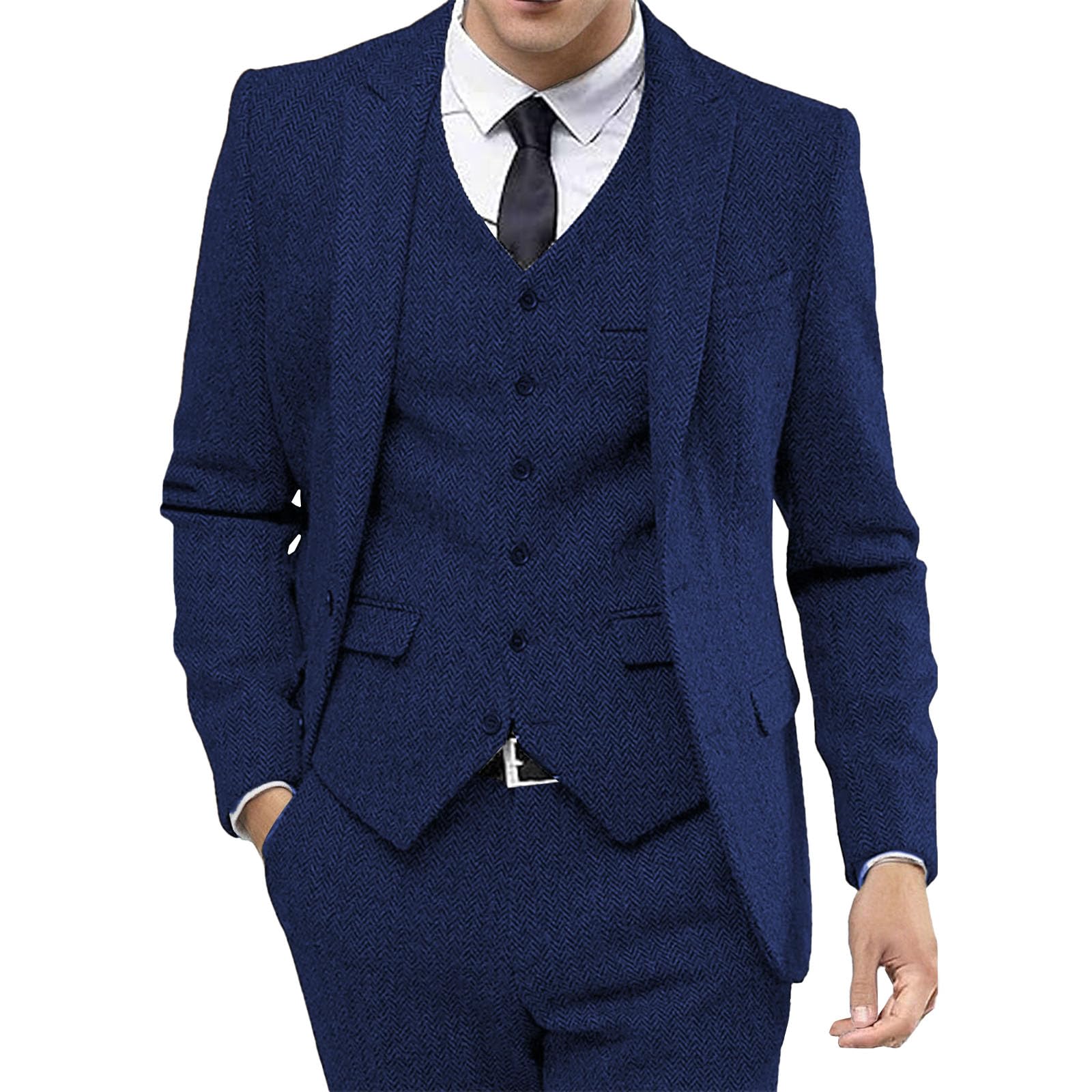 Costume de mariage 3 pièces en tweed à chevrons pour homme