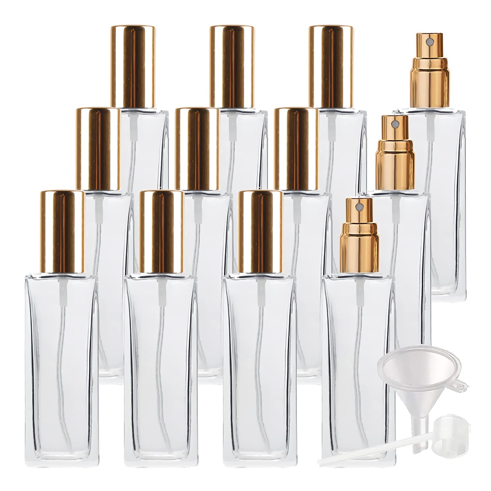 12 Stück Leer 30 ml Transparent Quadrat Dickes Glas Parfüm Zerstäuber mit Gold Deckeln, Portable Klarglas Nachfüllbar Parfümzerstäuber Sprühflasche, Parfümflasche Reisen