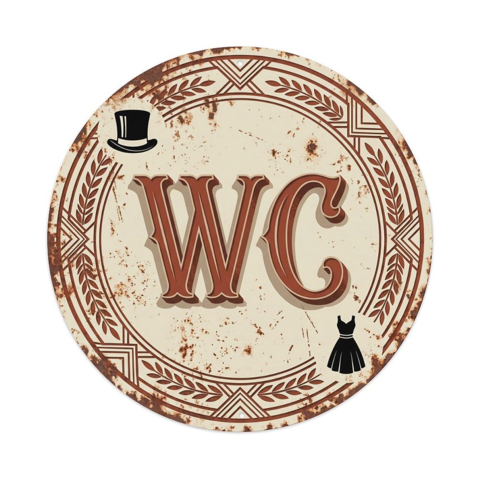Toilet （WC） Vintage Rusty Emblem Metal Tin Sign Plaque Wall Decor for Cafe, Club Bar, Office, Home Garden Round Metal Poster 8x8Inch