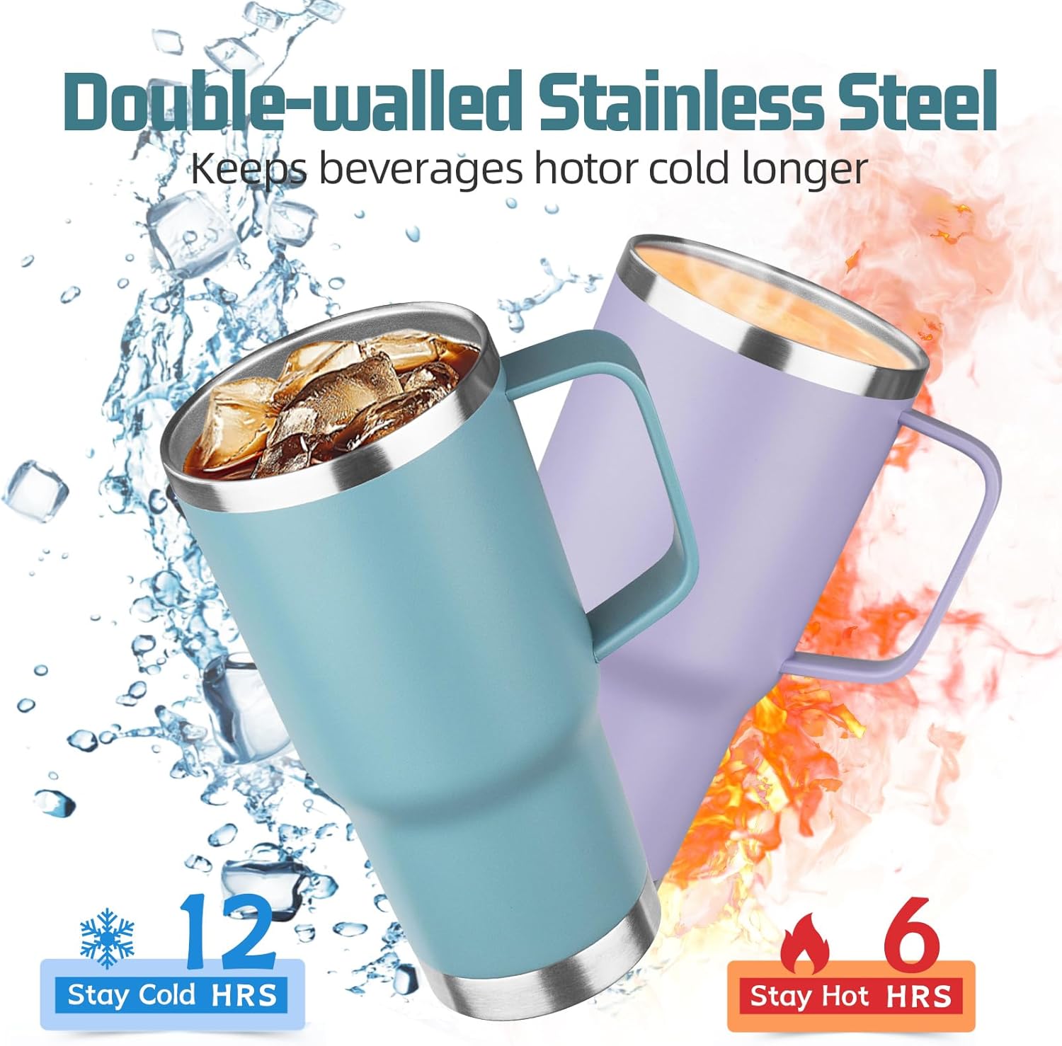 20 oz Tumbler with Handle Stainless Steel Insulated Coffee Mug Tumbler with Lid and Straw Double Wall Vacuum Insulated Coffee Mug Leak Proof Travel Tumbler for Hot and Cold Drink (Azure Blue,1pack) - Image 3