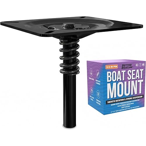 Better Boat Boat Seat Mount with Spring Suspension, 3/4 Inch Pin, Full 360 Rotation, 6.7 x 6.7 Inch Base Plate, Fits Jon Bass and Fishing Boats