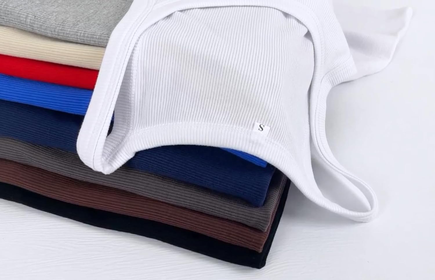 Artfish Women's Spaghetti Strap Ribbed Tank Top Fitted Workout Racerback Scoop Neck Basic Cami Shirts - Image 3