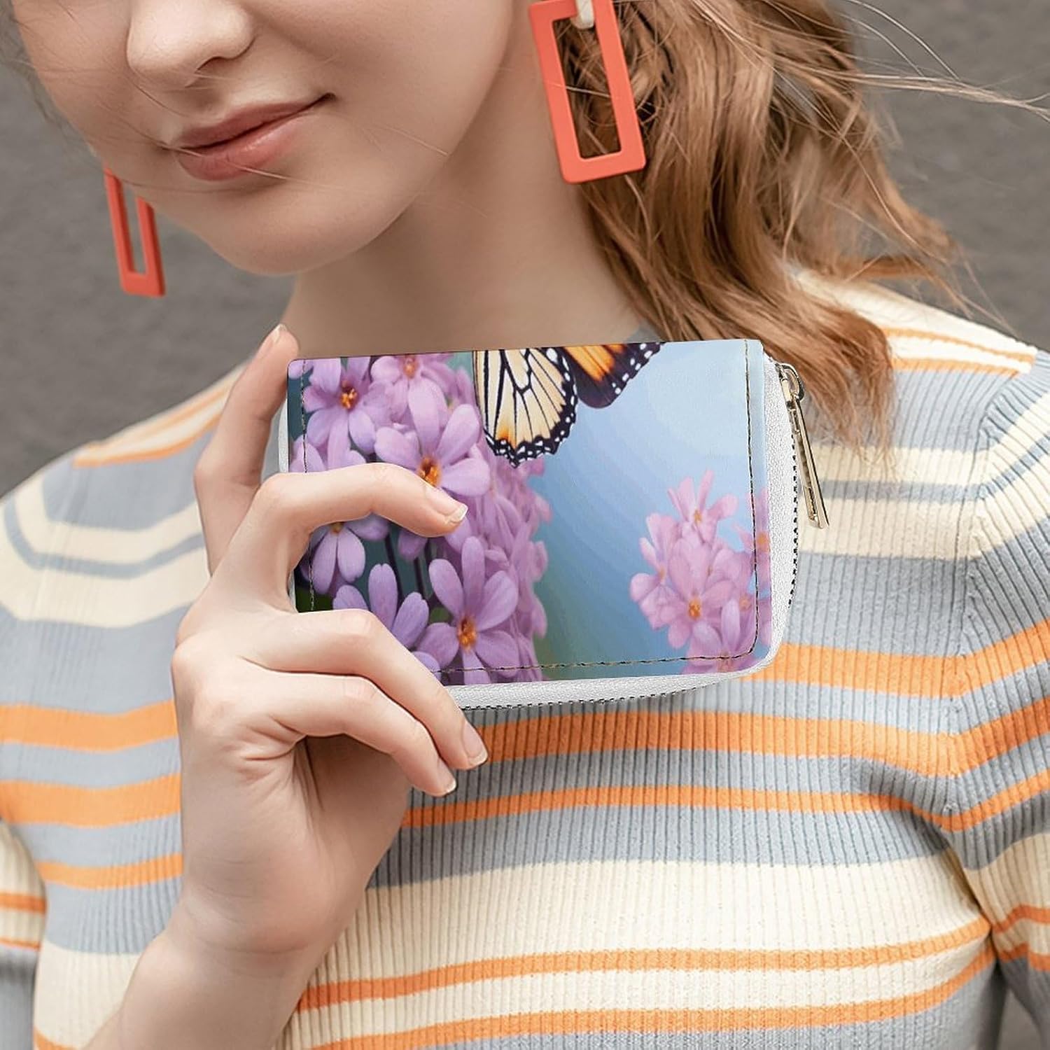Butterfly for Flowers Card Holder RFID Blocking,Credit Card Wallet for Women And Men,Card Case Organizer Bag with Zipper