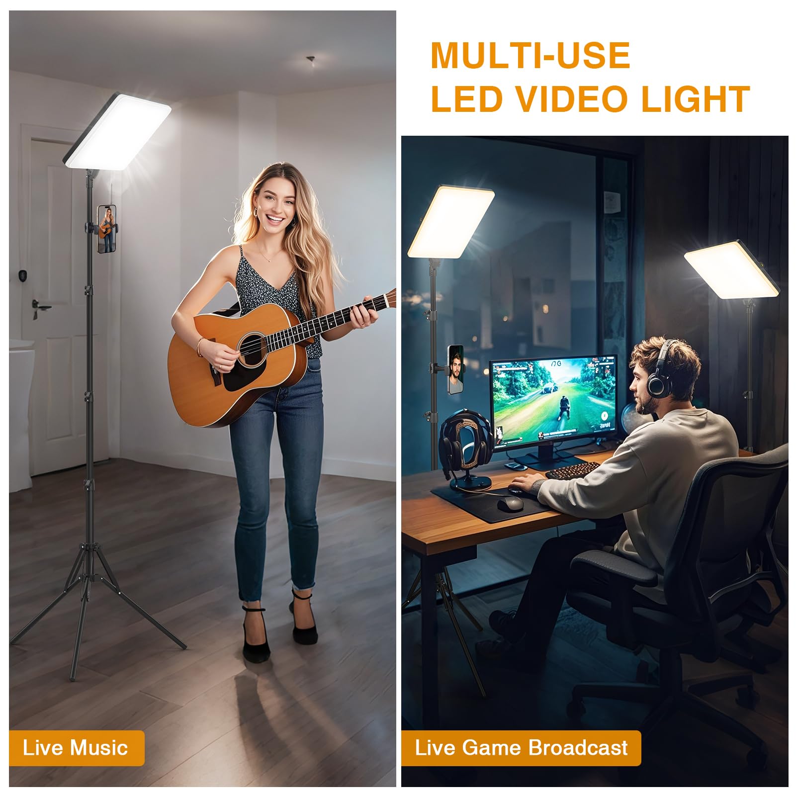 Kit di 2 pannelli con luce video a LED con supporto, pannello fotografico Kmasic da 8000 mAh e display LCD, luce morbida da 20 W, 2200 Lux, 2500 K-8500 K, luce da studio per registrazione video,