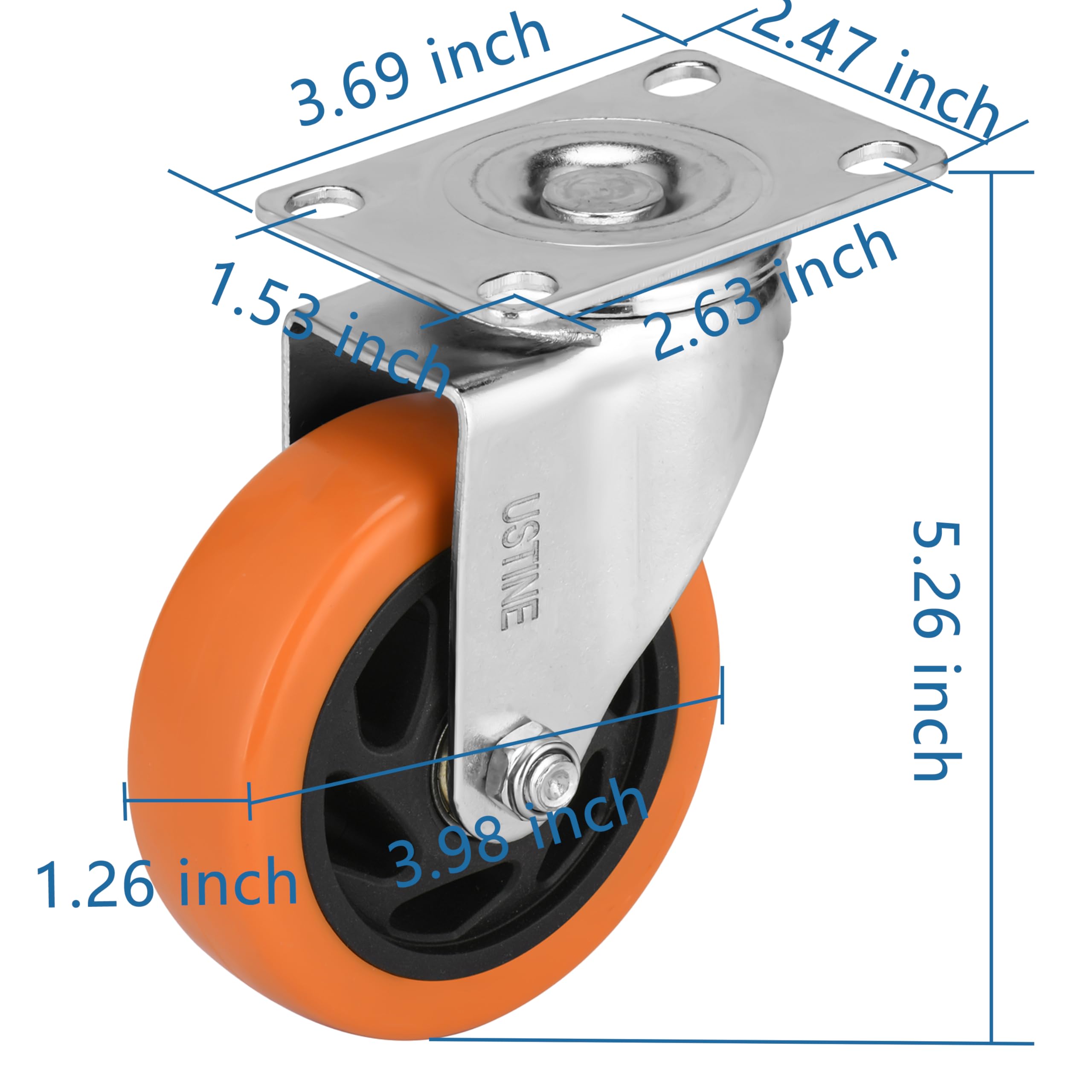 Set di 4 ruote piroettanti da 4 pollici (2 fisse, 2 girevoli), ruote piroettanti a 360 gradi con cuscinetti a sfera, portata 2200 libbre, ruote per mobili, banco da lavoro, carrello, carrello