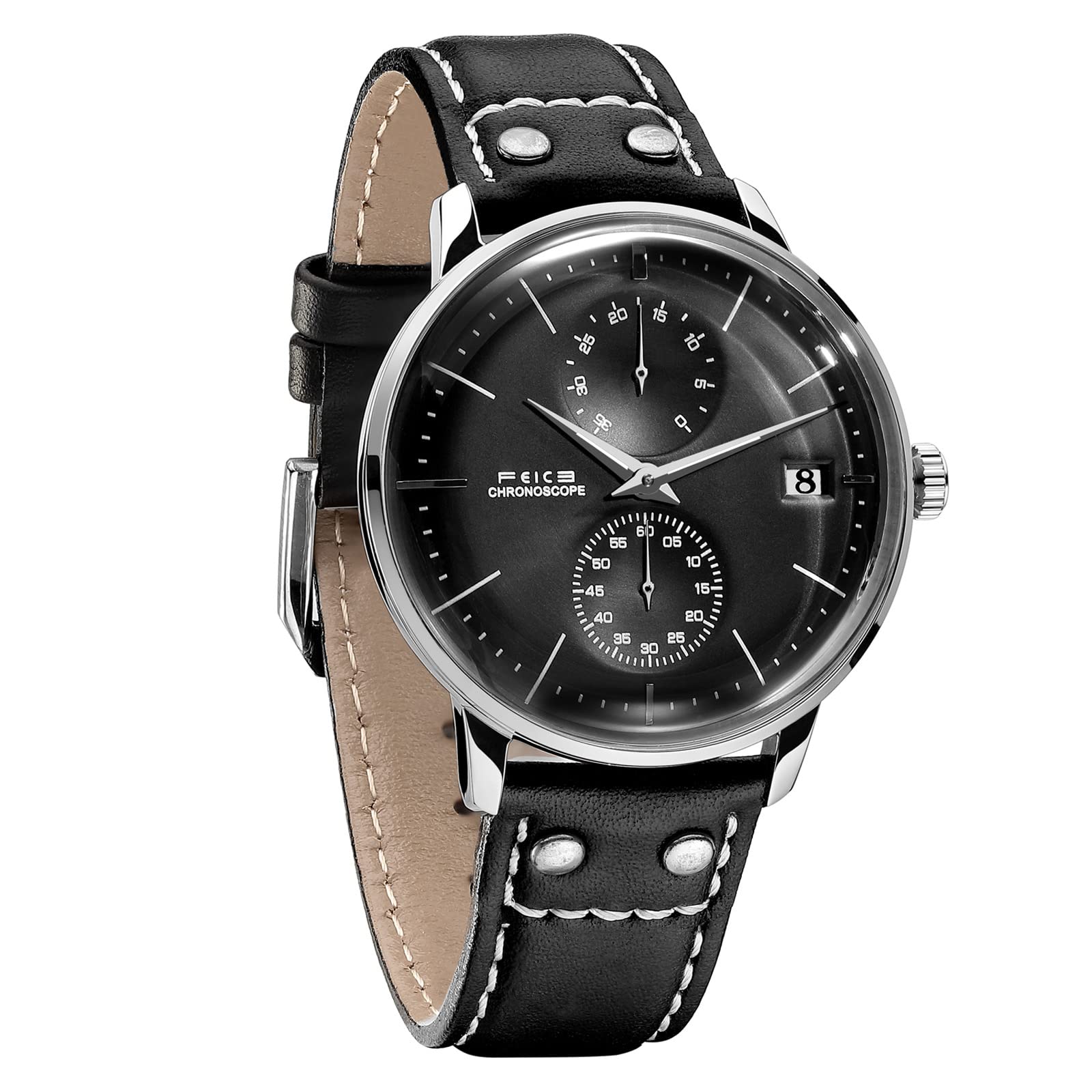 FEICE Mens Automatic Watch Mechanical Watch Stainless Steel Leather Band Watches Analog Curved Mirror Brushed Finish Casual Dress Watches for Men #FM212 (Black) (B07H59VSZ8) Amazon Price History, Amazon Price Tracker