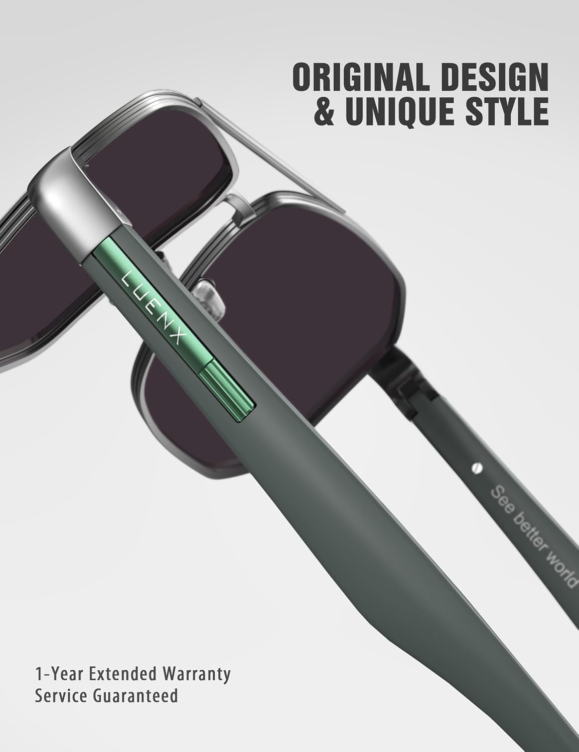 LUENX Aviator Sunglasses for Men Square Polarized Polygon Shades UV400 Sun Glasses with Accessories Dark Green Lens/Matte Frame image 4 of 6 B0FC6GN99Q