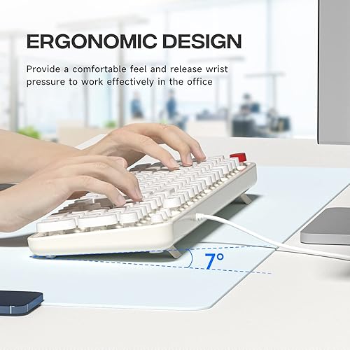 Miniatura 5 de Teclado de computadora con cable, teclado de máquina de escribir retro, llave redonda de tamaño completo, teclado USB Plug and Play para PC, laptop,