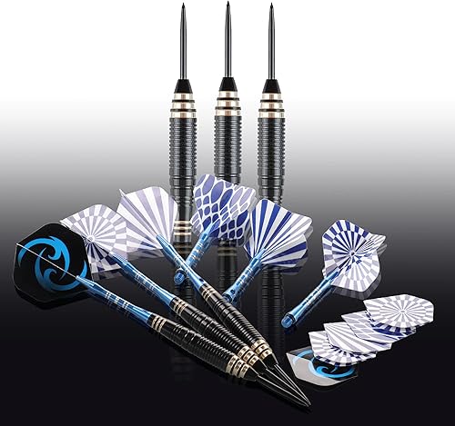 Miniatura 2 de CareGames Juego de dardos de punta de acero de 0.85oz con estuche de transporte y accesorios adicionales, negroazulverde