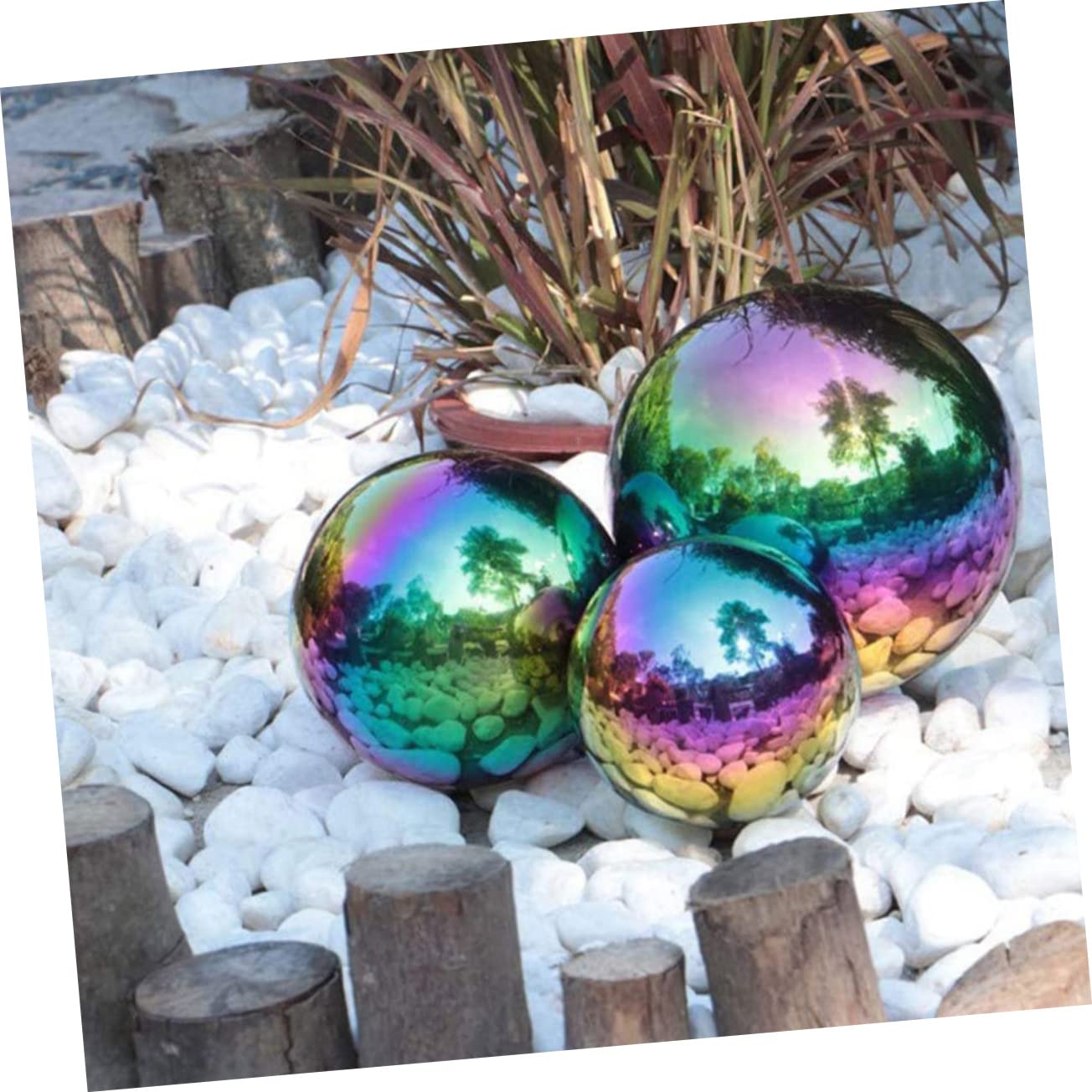 HEMOTON Sfere Decorative Riflettenti da Giardino in Acciaio Inossidabile, 3 Pezzi, Lucide, per Prato e Casa