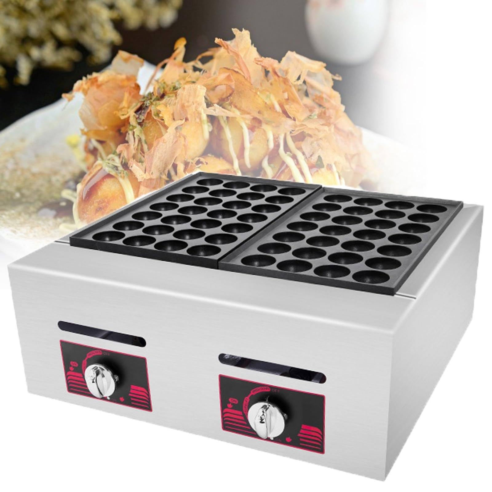 Macchina per Takoyaki a Gas, Griglia per Takoyaki Commerciale da 56 Pezzi con stampi antiaderenti, Padella per Grigliare polpette di Pesce Giapponesi, Uova Fritte, Bistecca fritta, Takoyaki
