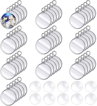 Hicarer 200 Pieces 12 mm Stainless Steel Round Blank Bezel Set, Including 100 Pendant Trays 100 Glass Cabochon Trays Pendant Blanks for Jewelry Making DIY Findings