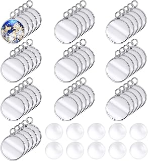 Hicarer 200 Pieces 12 mm Stainless Steel Round Blank Bezel Set, Including 100 Pendant Trays 100 Glass Cabochon Trays Pendant Blanks for Jewelry Making DIY Findings