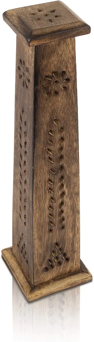 Wooden Incense Stick &amp; Cone Burner Holder Tower Large Organic Eco Friendly Ash Catcher Agarbatti Holder Rustic Style Hand Carved for Meditation Yoga Aromatherapy Home Fragrance Products