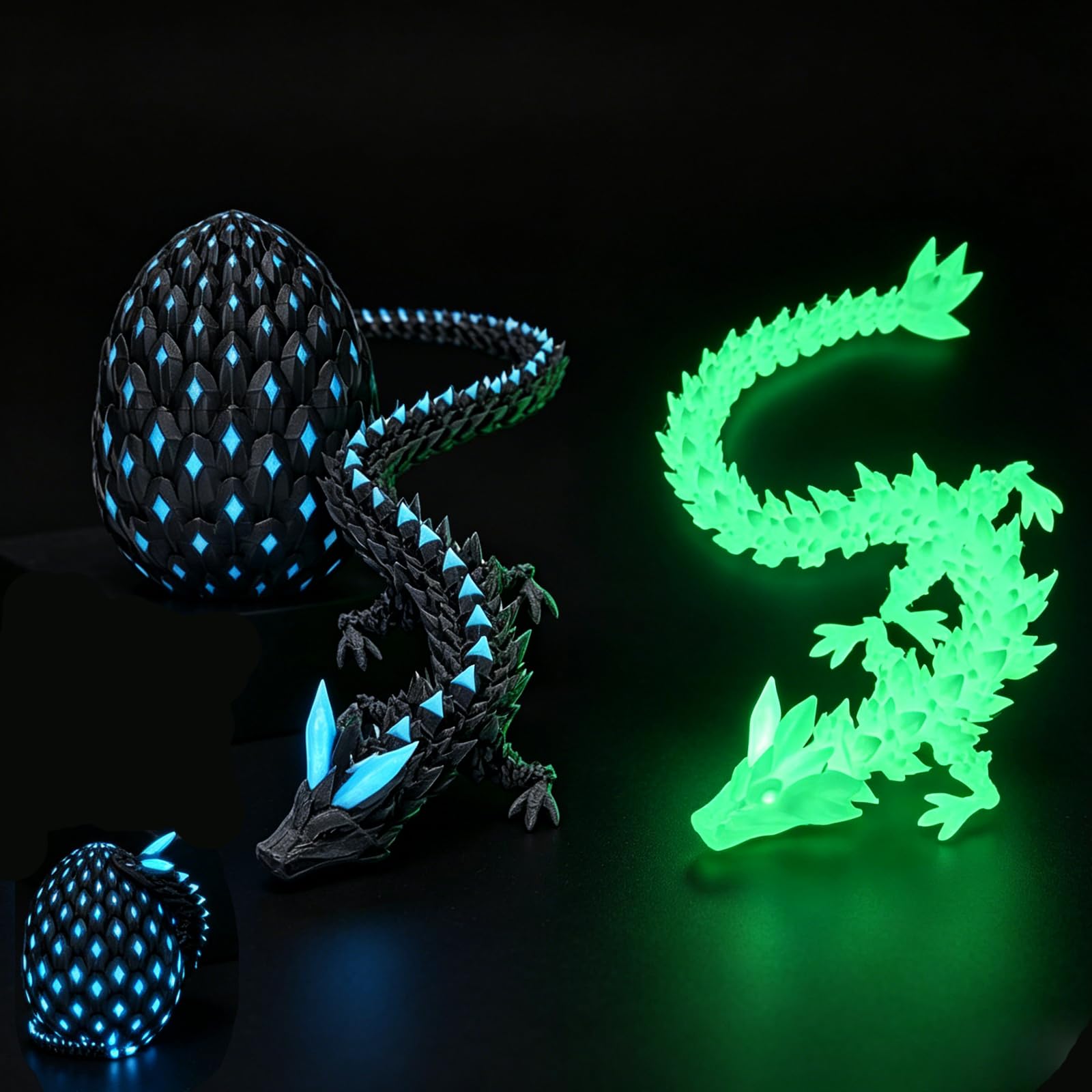 1 Dragon Eggs with 2 Dragon Inside, 3D Printed Dragon, Creative Desk Decor for Home and Office, Fantasy Collectible with Night Glow Feature, Set Includes Two 22 Cm Glowing Dragons and One 8 Cm Egg ﻿