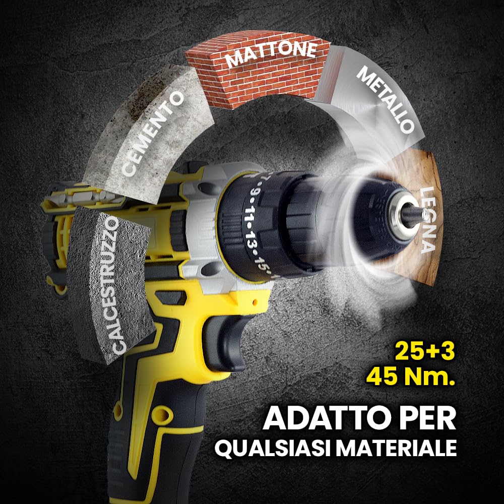 MAKTUL Trapano Avvivatore a Percussione Batteria Potente 2x4000mAh 20V Drill Elettrico Multifunzione Senza Fili con Accesori Fai Da Te 100% Compatibile, Luce Livello Regolazione Coppia, 2 Velocità