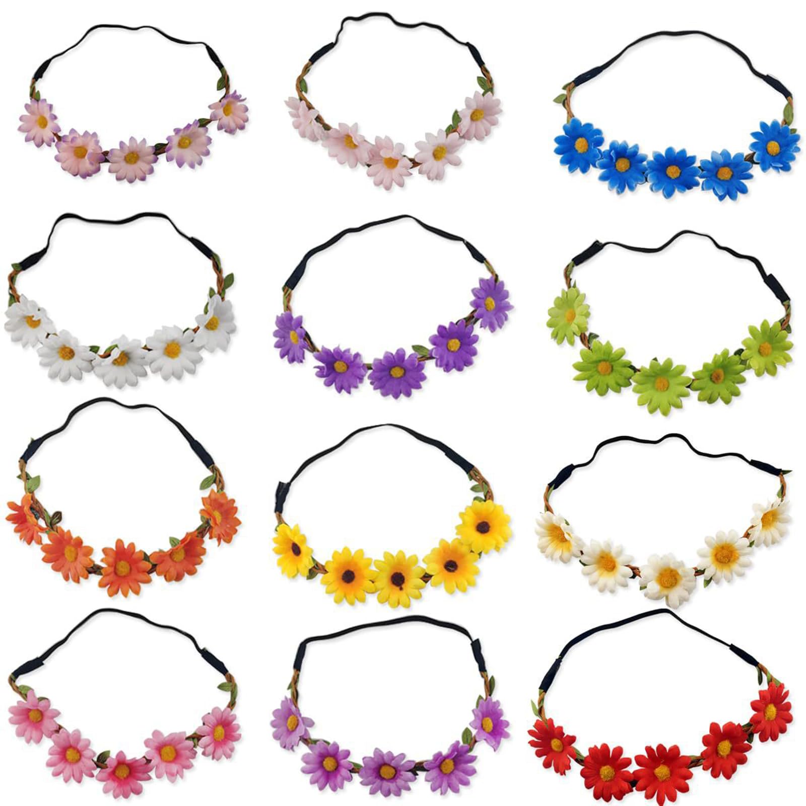 12PCS Flower Crown Headband Boho Floral Summer Hair Accessories for Women and Girls Ideal Beach Vacation Party Daily Wear