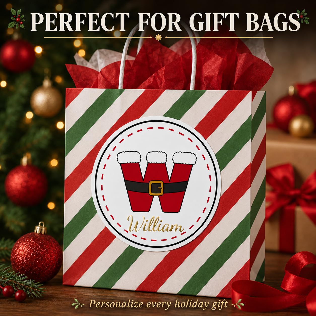 Personalisierte Weihnachtsaufkleber, Urlaubsparty-Geschenke | Personalisierte Anfangs-Aufkleber, Geschenkpapier, Geschenkboxen, Bäckerei-Verpackung, Kinder-Weihnachtsetiketten