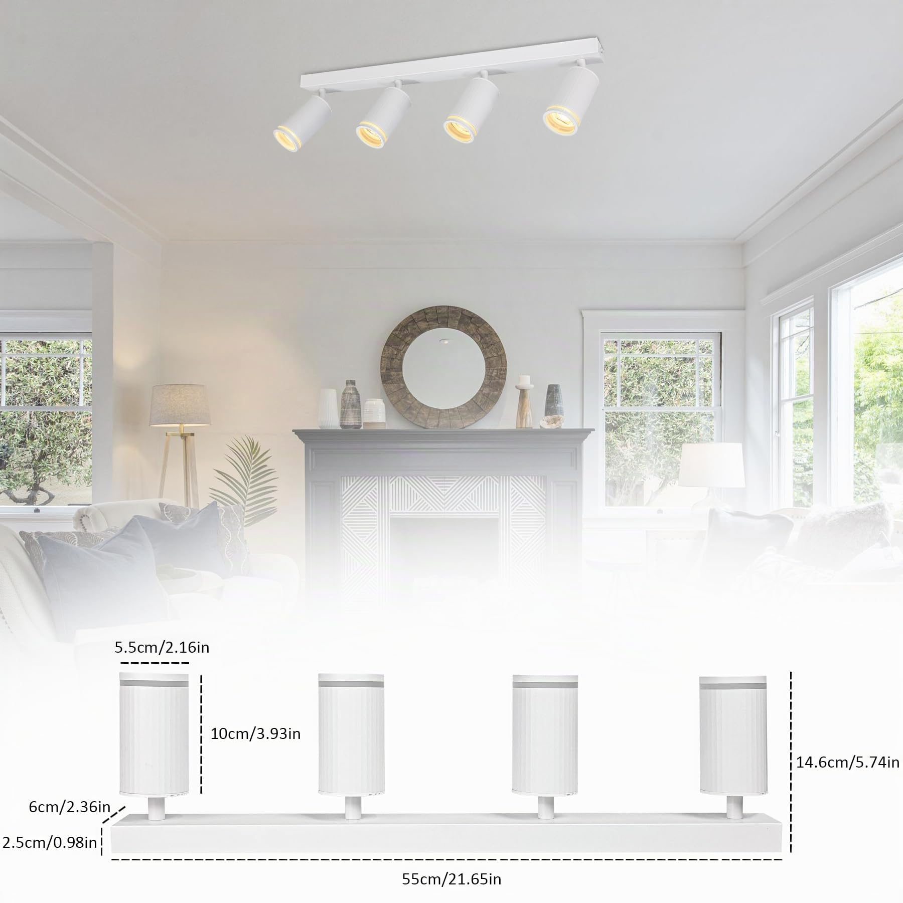 Focos LED Interior Techo con 4 Focos GU10, Lámpara de Techo Ajustables y Giratorios, Blanco Apliques Techo Interior Moderno para Salon Dormitorio Cocina Pasillos, Sin Bombilla GU10