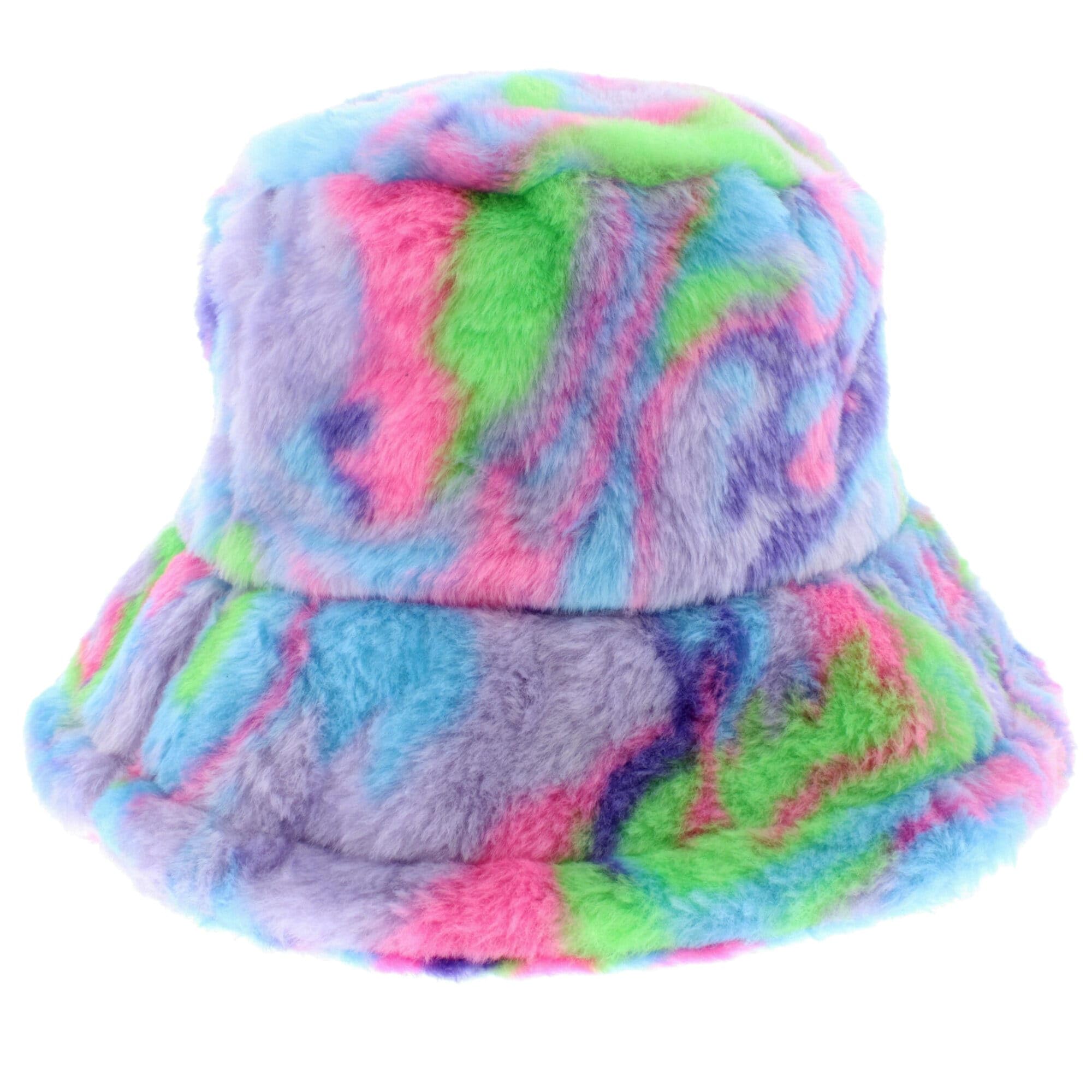 Zac's Alter Ego Women's Rainbow Pastel Acidwash Paint Splash Faux Fur Warm Winter Bucket Hat