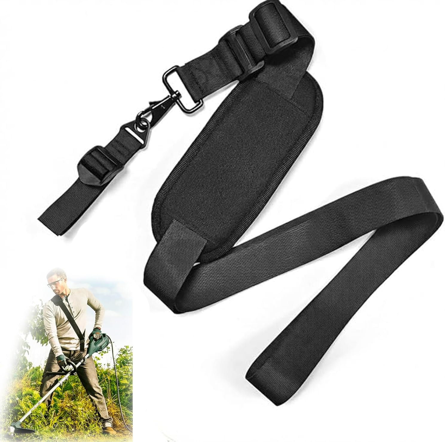 Bobozhong Black Single Shoulder Strimmer Harness With Padded Strap,Adjustable Quick-Release Brushcutter Harness,For Grass Trimmer,String Trimmer Garden Trimmer (Black)