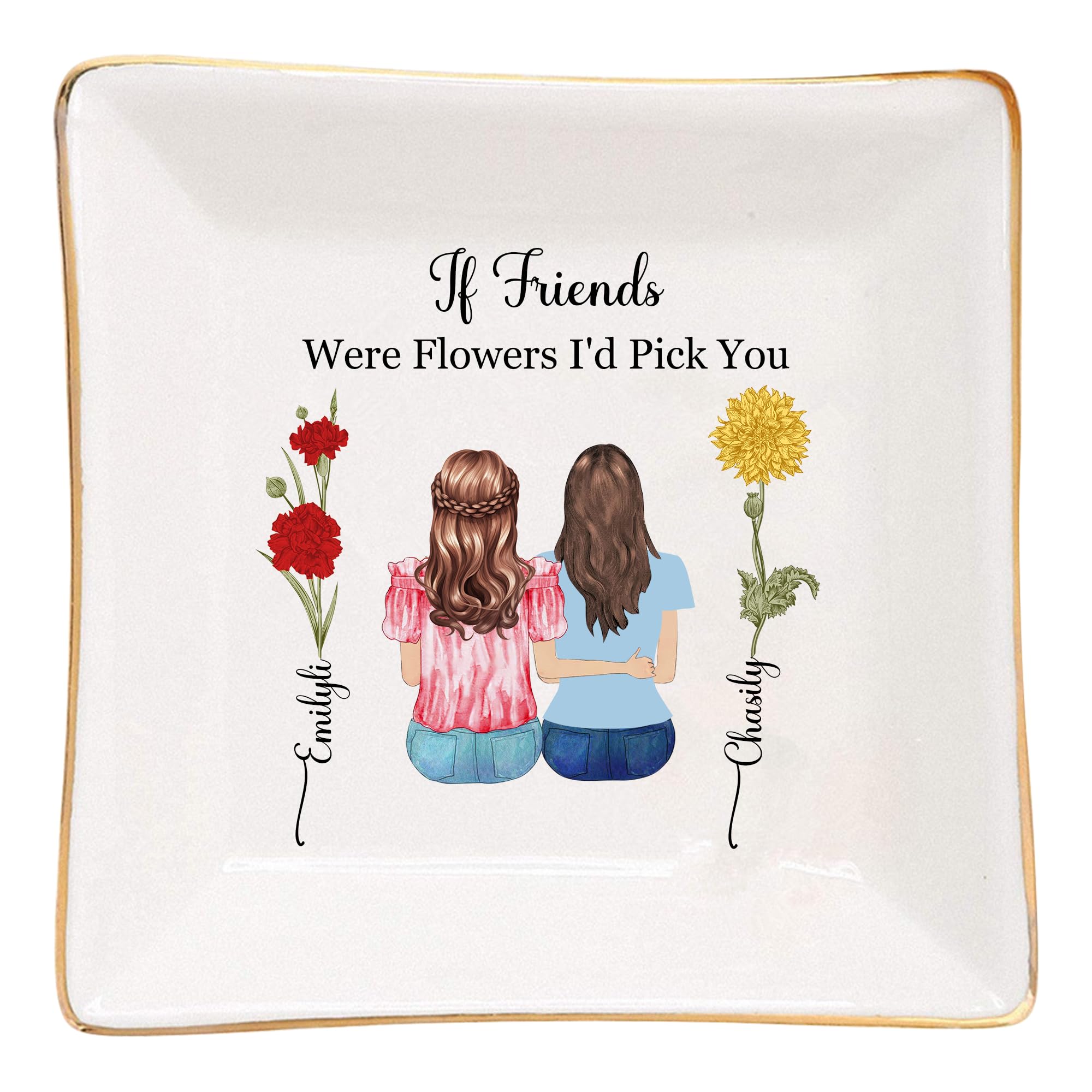 DOPTIKA Personalized Birth Month Flowers Jewelry Tray - Ceramic Ring Dish, Gift For Her, Best Friend, Sister - View #2