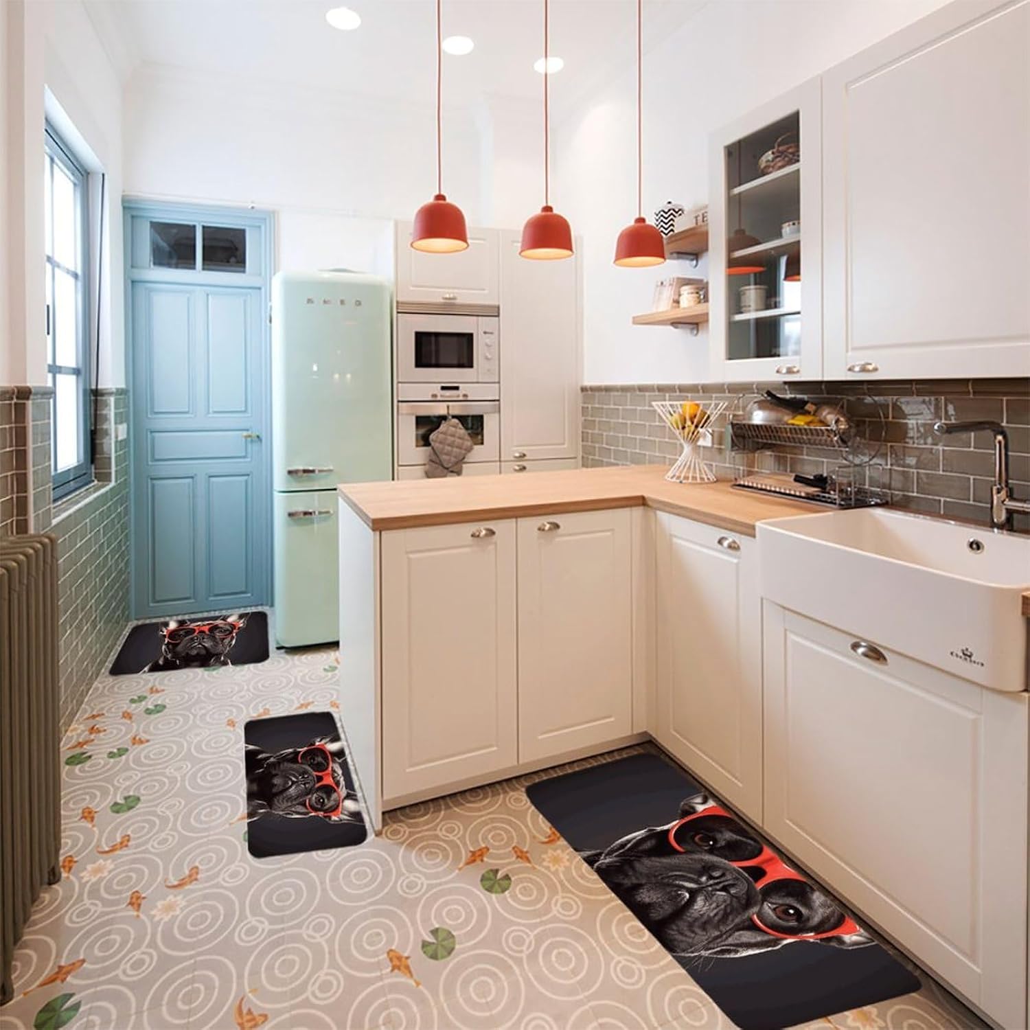 French Bulldog Kitchen Mats for Floor 3 Pcs Kitchen Rugs