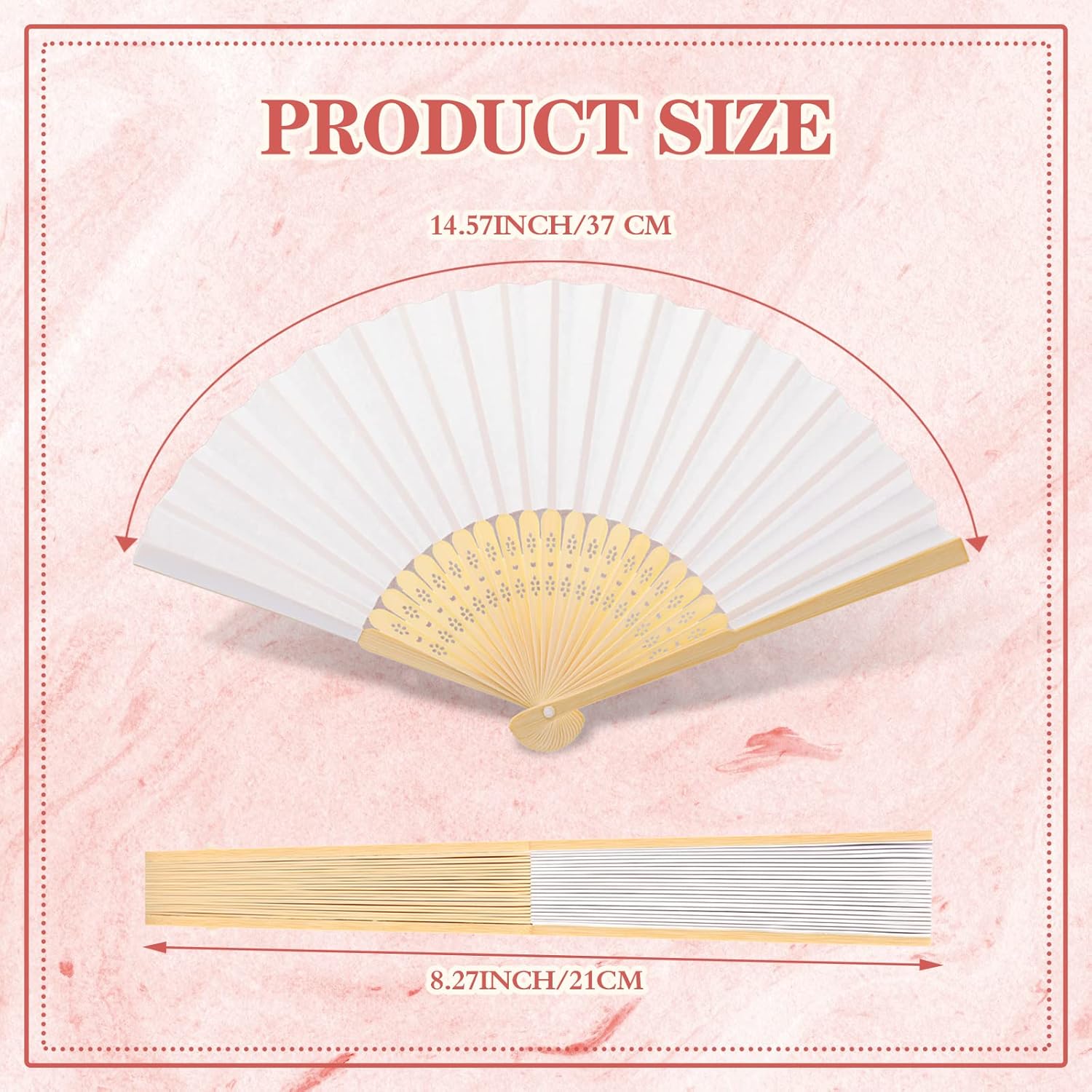 Yinkin 100 Pack Folding Fans Bamboo Handheld Folded Craft Hand Japanese Chinese Fans for Weddings Bridal Dancing Church DIY Decoration Women Gift Party Favors (White)