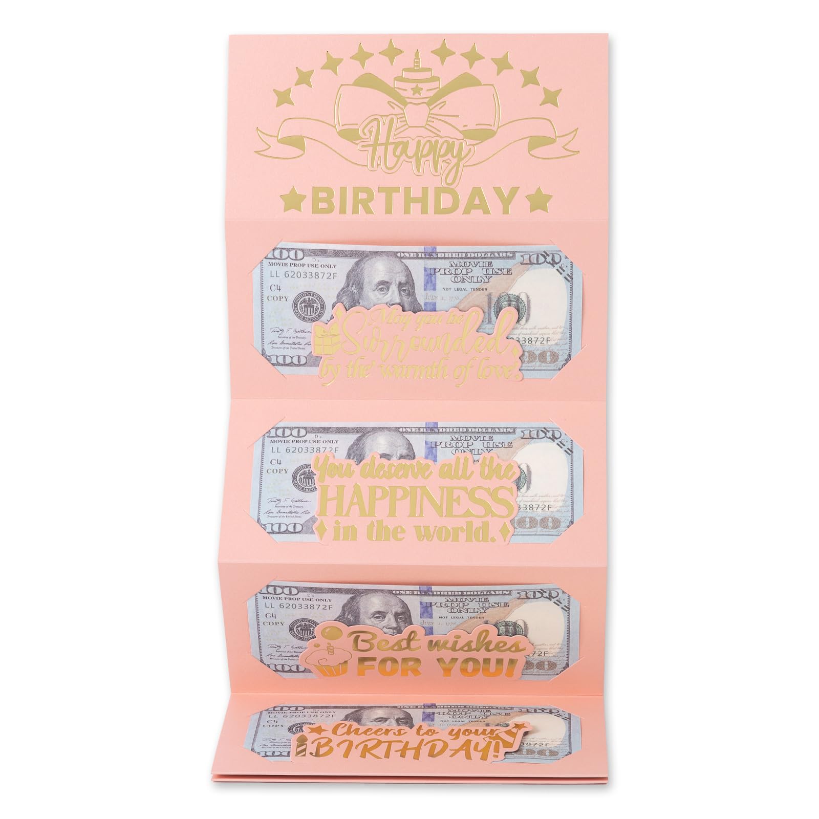 HOMANGA Birthday Money Envelope for Cash Gifts, Surprise Cash Envelope for Wife Women Kids, Birthdays Gift Card for Women Girls, Pink Rose Gold
